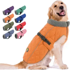 Winter Dog Coats - Fleece Dog Jacket for Sizes S, M, L with Nylon Buckle - Orange with Reflective Safety Features