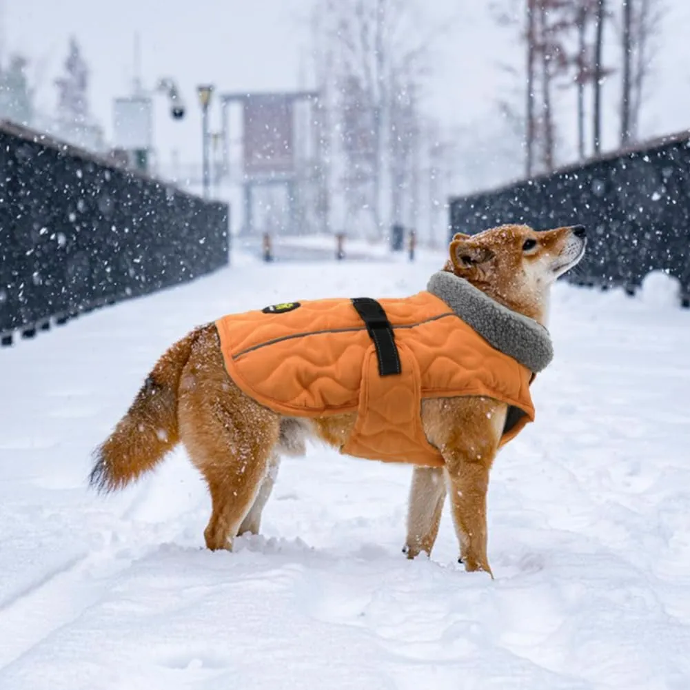 Winter Dog Coats - Fleece Dog Jacket for Sizes S, M, L with Nylon Buckle - Orange with Reflective Safety Features