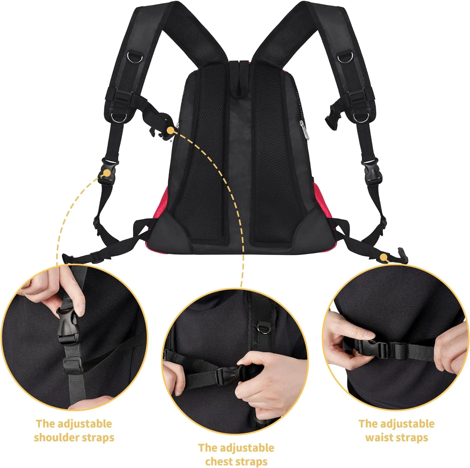 WOYYHO Pet Dog Carrier Backpack Small Dog Front Backpack Ventilated Mesh Dog Travel Back Pack with Safety Belt for Travel Hiking Cycling Outdoor Adventures (Size L: 10-14 lbs, Rethink Pink)